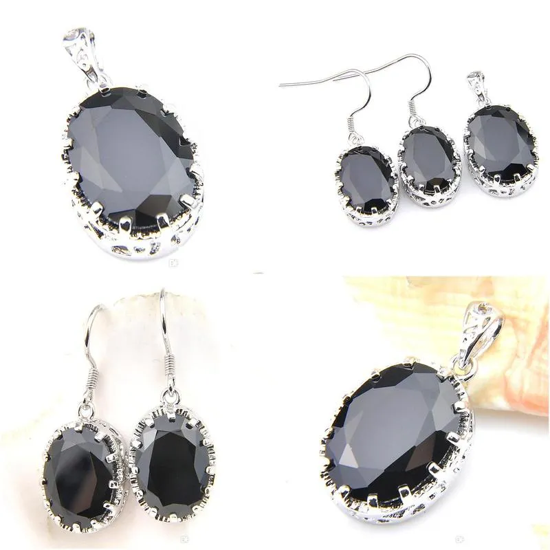 Other Jewelry Sets Luckyshine New Wedding Jewelry Sets For Womens Oval Black Onyx Sier Zircon Earring Pendants Elegant Drop Delivery J Dhpqx