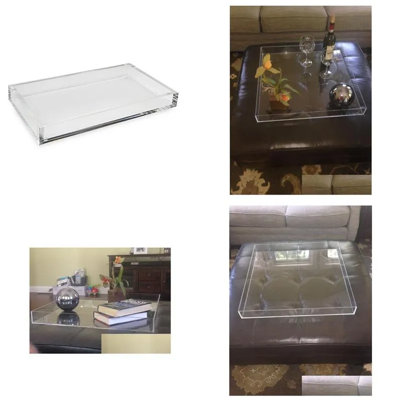 Hot sale Clear acrylic ottoman trays lucite service tray unique drink plate trays plexiglass desktop houseware