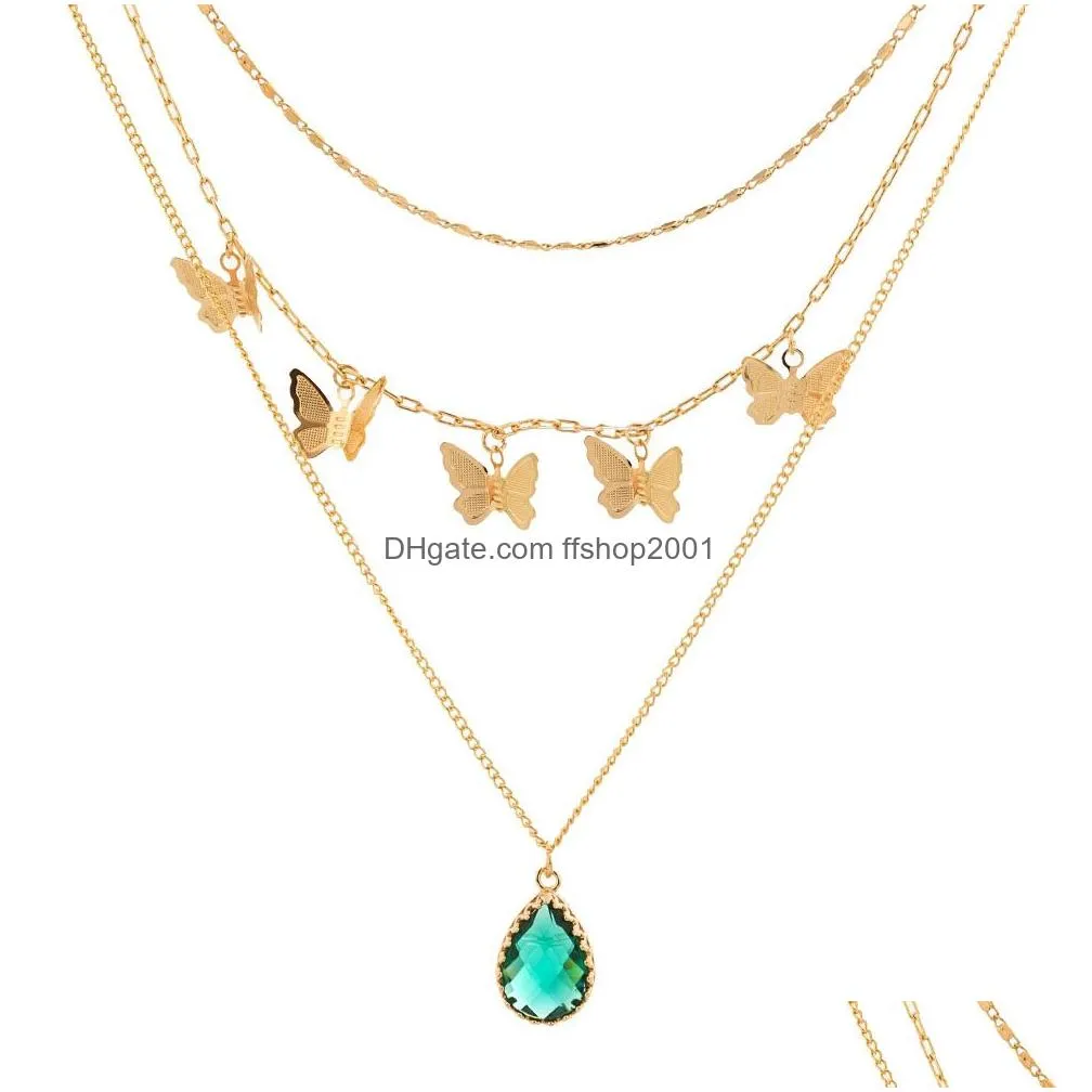 Pendant Necklaces Natural Stone Pendant Butterfly Choker Necklace Collar Gold Chains Mti Layer Wrap Women Fashion Jewelry Will And San Dhnyl