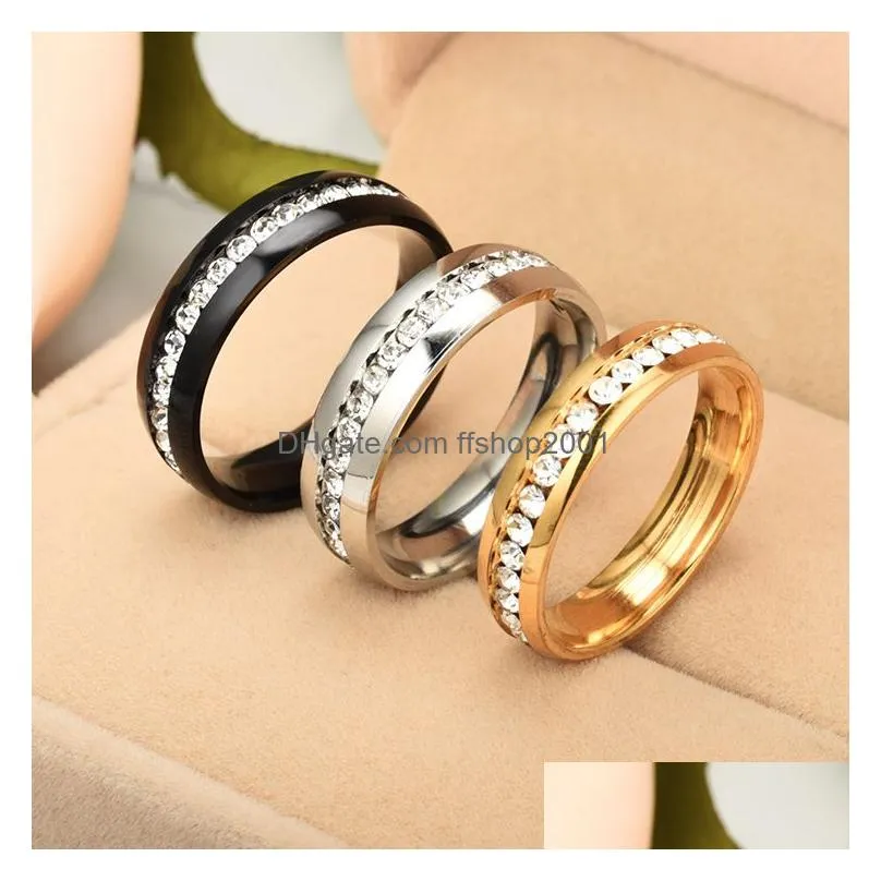 Band Rings Stainless Steel Diamond Ring Crystal Engagement Wedding Band Rings Simple Row Gold Women Fashion Jewelry Will And Drop Deli Dhwj8