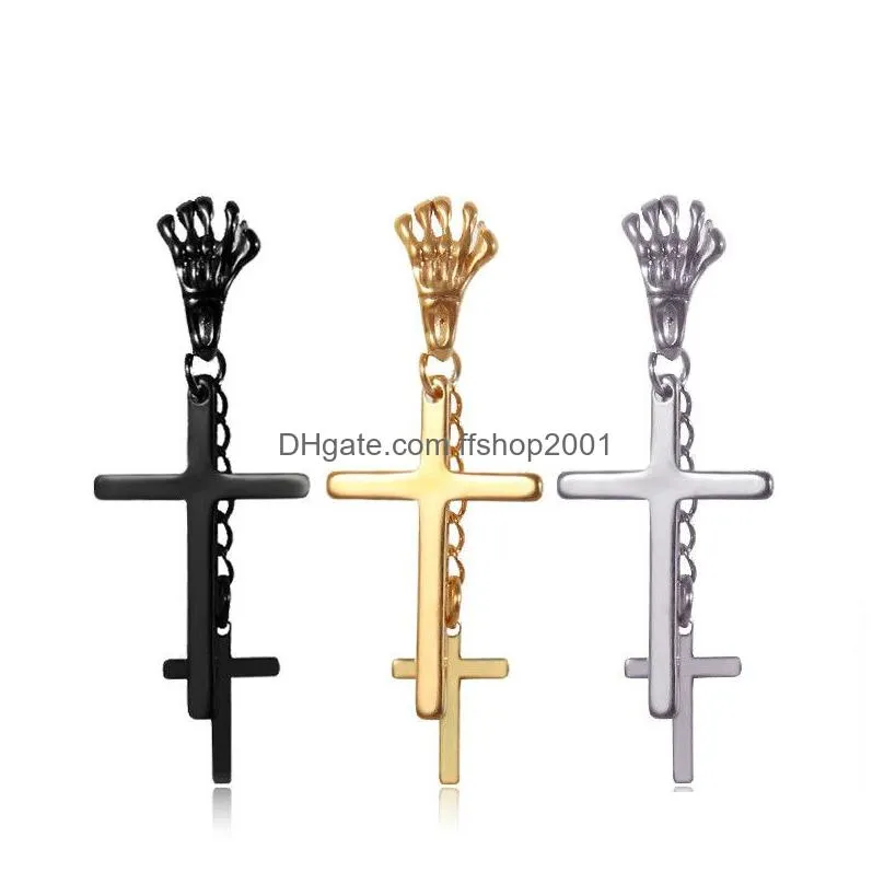 Dangle & Chandelier Hand Cross Earrings Dangle Stainless Steel Black Gold Chain Ear Rings For Women Men Hip Hop Fashion Jewelry Will A Dhzgy