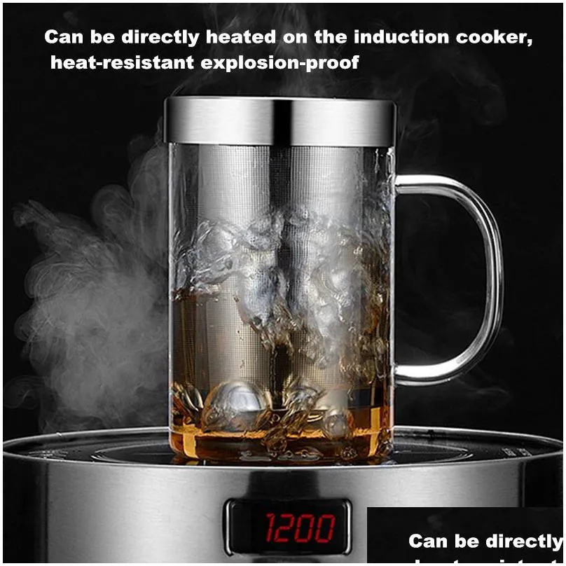 500Ml Travel Heat-Resistant Glass Tea Infuser Mug With Stainless Steel Lid  Coffee Cup Tumbler Kitchen