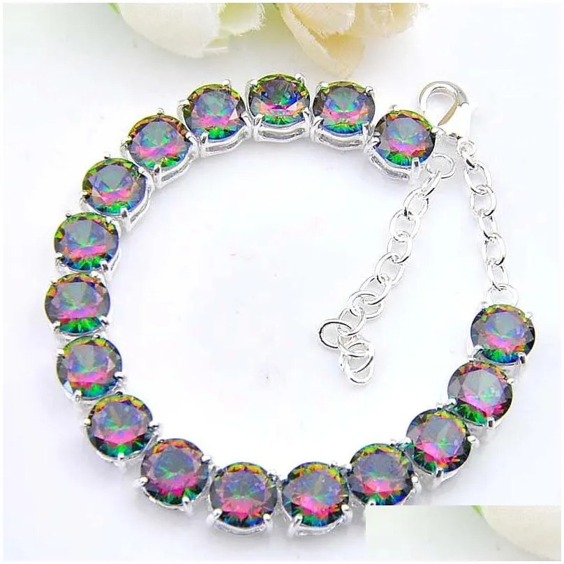 Tennis 5 Pcs/Lot High Quality Fashion Round Shaped 8 Mm Colorf Topaz Bracelet Jewelry 925 Sier Party Christmas Gift For Drop Delivery Dhedl