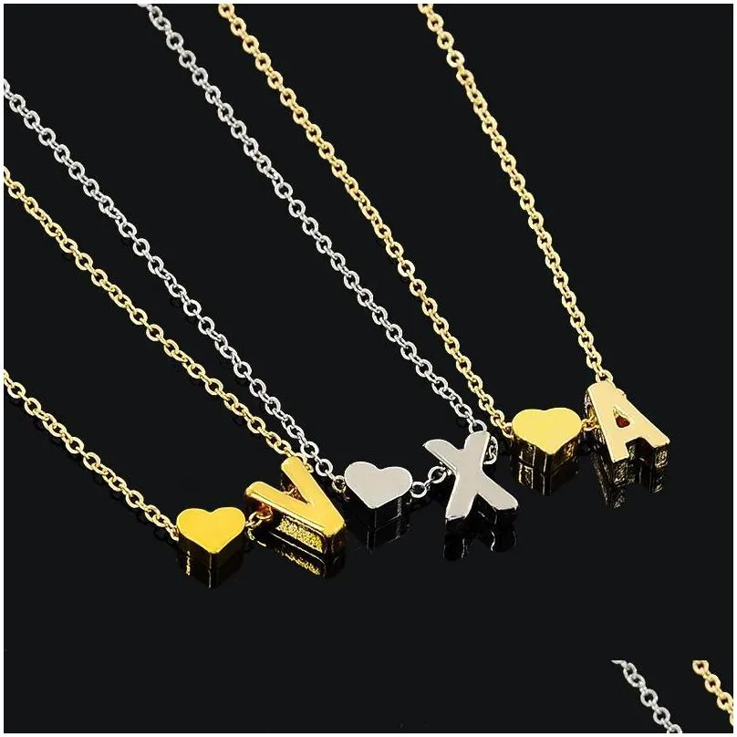 Pendant Necklaces Fashion Simple Heart Initial Letter Necklaces For Women Personalized 26 Alphabet Gold Sier Pendant Choker Necklace G Dh1Ls
