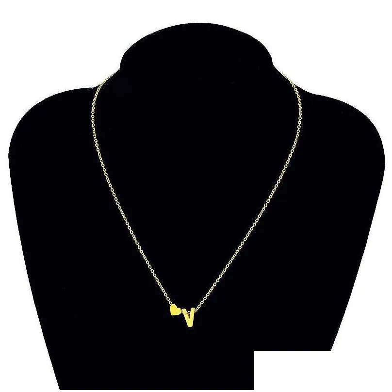 Pendant Necklaces Fashion Simple Heart Initial Letter Necklaces For Women Personalized 26 Alphabet Gold Sier Pendant Choker Necklace G Dh1Ls