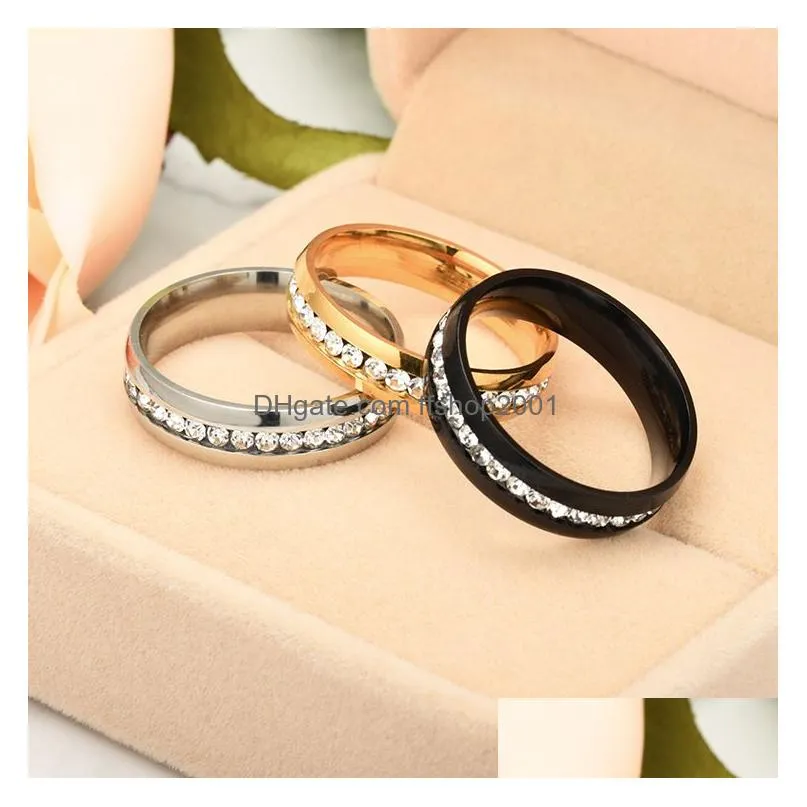 Band Rings Stainless Steel Diamond Ring Crystal Engagement Wedding Band Rings Simple Row Gold Women Fashion Jewelry Will And Drop Deli Dhwj8