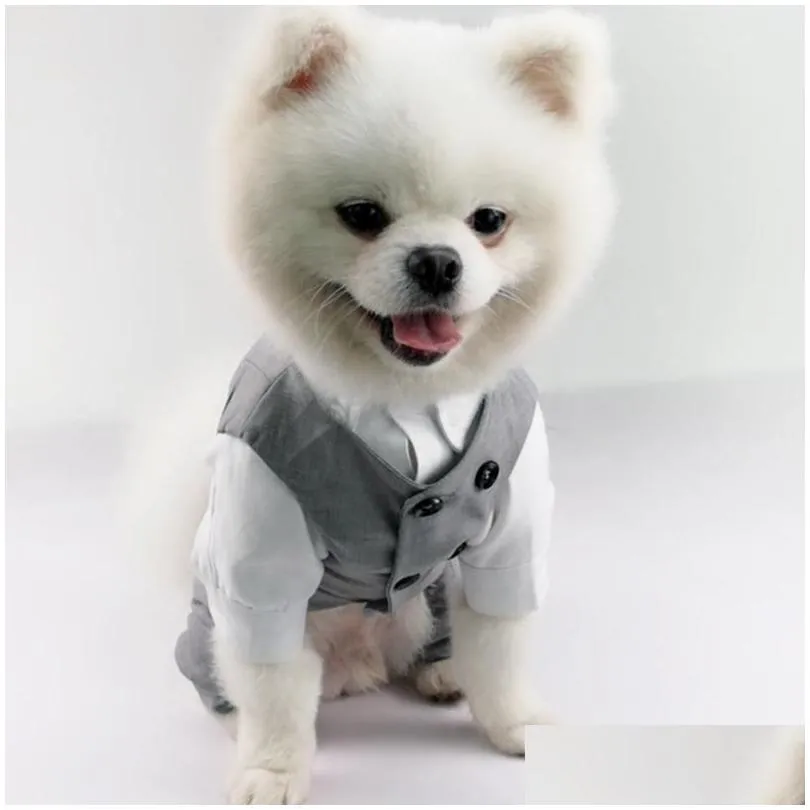 Dog Apparel Pet Wedding Birthday Party Costume Tuxedo Suit For Small Medium Large Breed Formal Vest With Bow Tie Gentleman