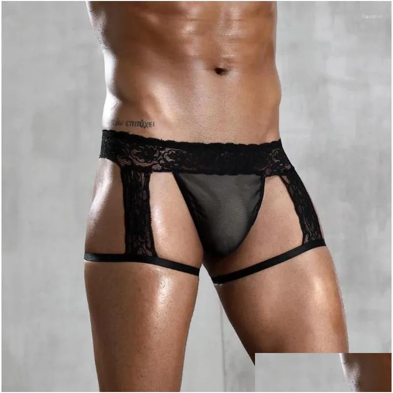 Underpants Men`s Lace Gay Sexy Erotic Hips Naked Lingerie Boxer Black Underwear