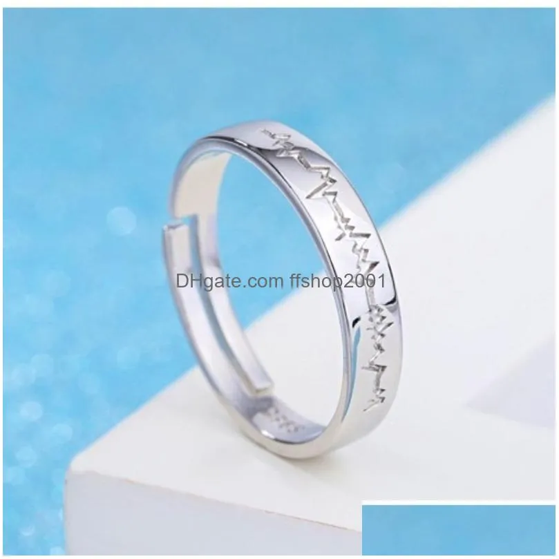 Band Rings Heart Beat Ring Band Sier Open Adjustable Couple Rings For Women Men Engagement Wedding Fashion Jewelry Will And Drop Deliv Dh3Tj