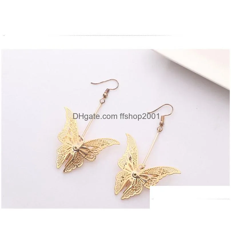 Dangle & Chandelier Diamond Butterfly Earrings Sier Women Long Dangle Chandelier Ear Cuff Fashion Jewelry Gift Drop Delivery Jewelry E Dhphe