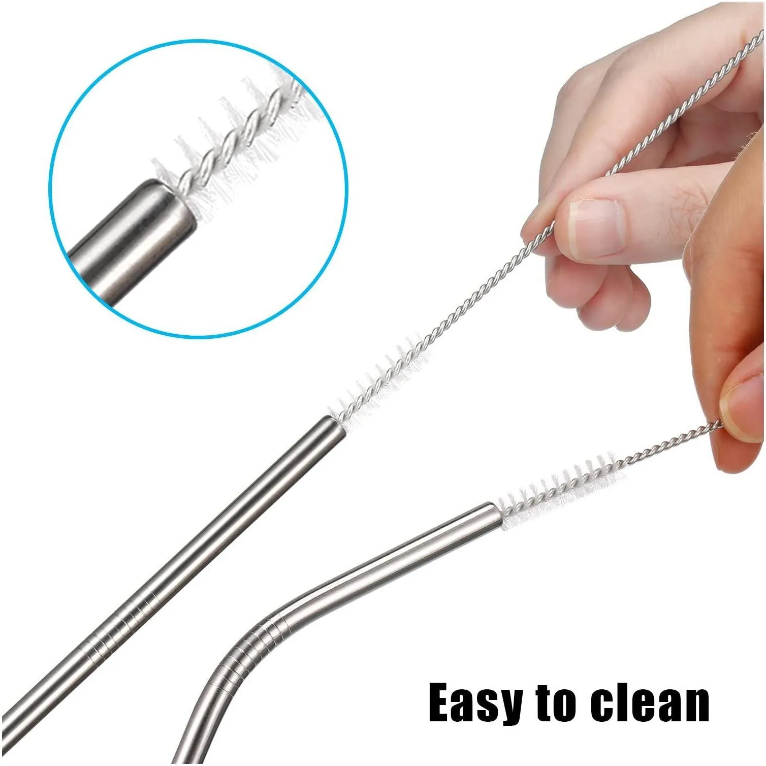 304 Stainless Steel Straw 6*215 mm Drinkware Reusable Colorful Drinking Straws Metal Straight Bent With Case Cleaning Brush Set Party Kitchen Accessory Boutique