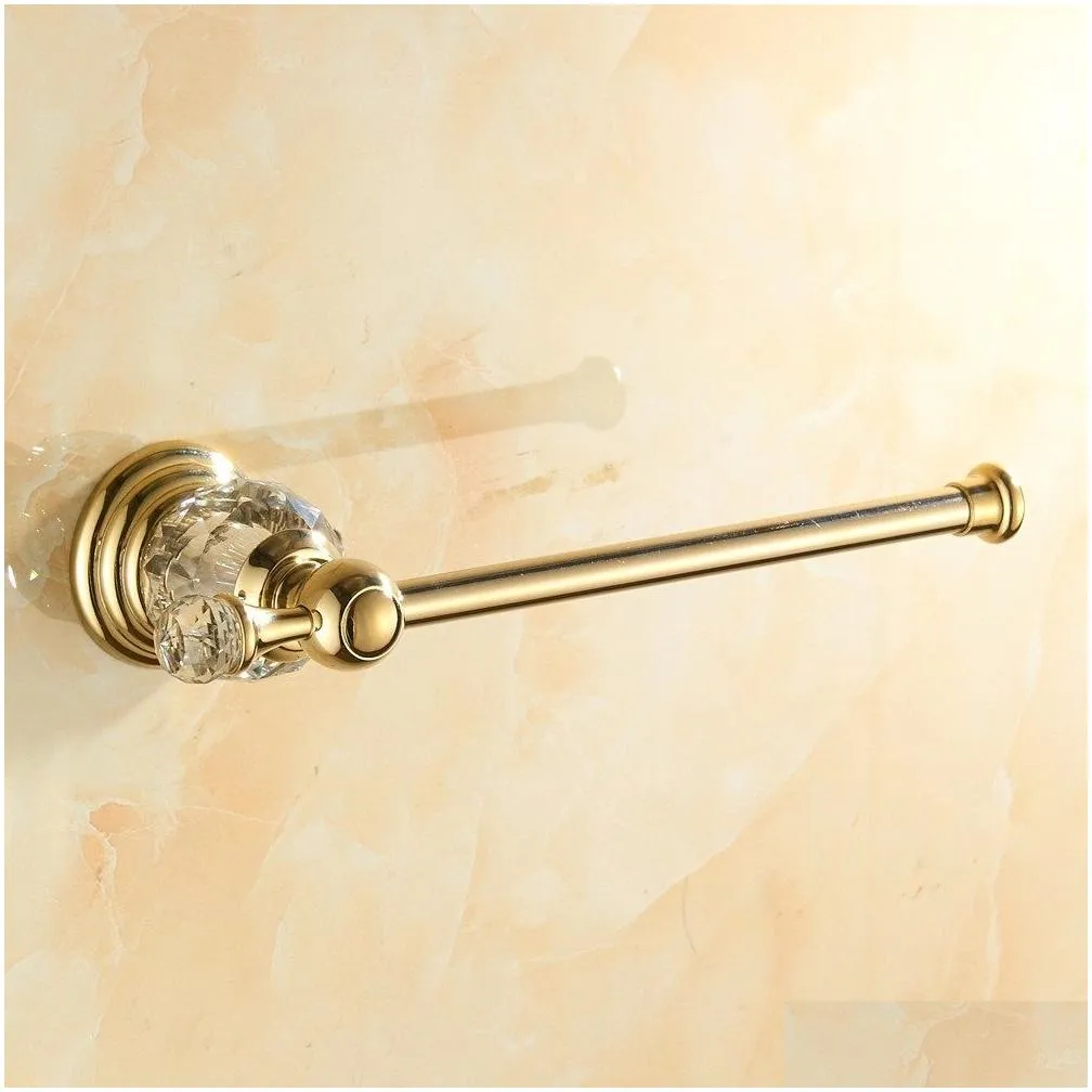 Gold Polished Toilet Paper Holder Solid Brass Bathroom Roll Accessory Wall Mount Crystal Tissue Y200108