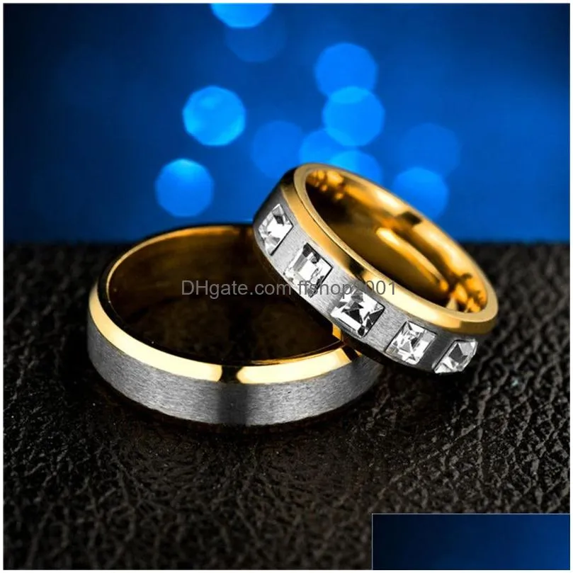 Cluster Rings Stainless Steel Diamond Ring Band Engagement Wedding Rings Sets Couple Men Women Fashion Jewelry 080452 Drop Delivery Je Dhdxe