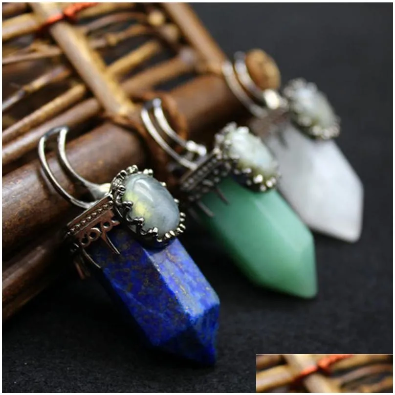 Pendant Necklaces Pendant Necklaces 55 15Mm Gothic Hexagonal Column Necklace Pendants Natural Stone Lapis Lazi Crystal Chakra Energy P Dhfdz