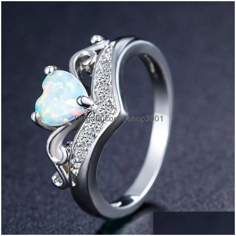 Cluster Rings Opal Diamond Heart Ring Women Wedding Engagement Rings Fashion Jewerly Gift 080354 Drop Delivery Jewelry Ring Dhdj8