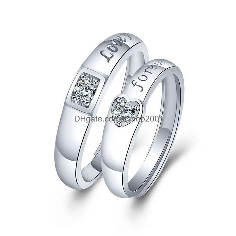 Couple Rings Adjustable Sier Couple Rings Diamond Heart Heartbeat Love Women Mens Engagement Wedding Ring Will And Sandy Fashion Drop Dhlt3