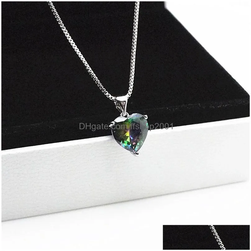 Pendant Necklaces Cubic Zircon Heart Pendant Necklaces Women Diamond Necklace Chains Fashion Jewelry Wedding Gift Will And Drop Delive Dh1Xx