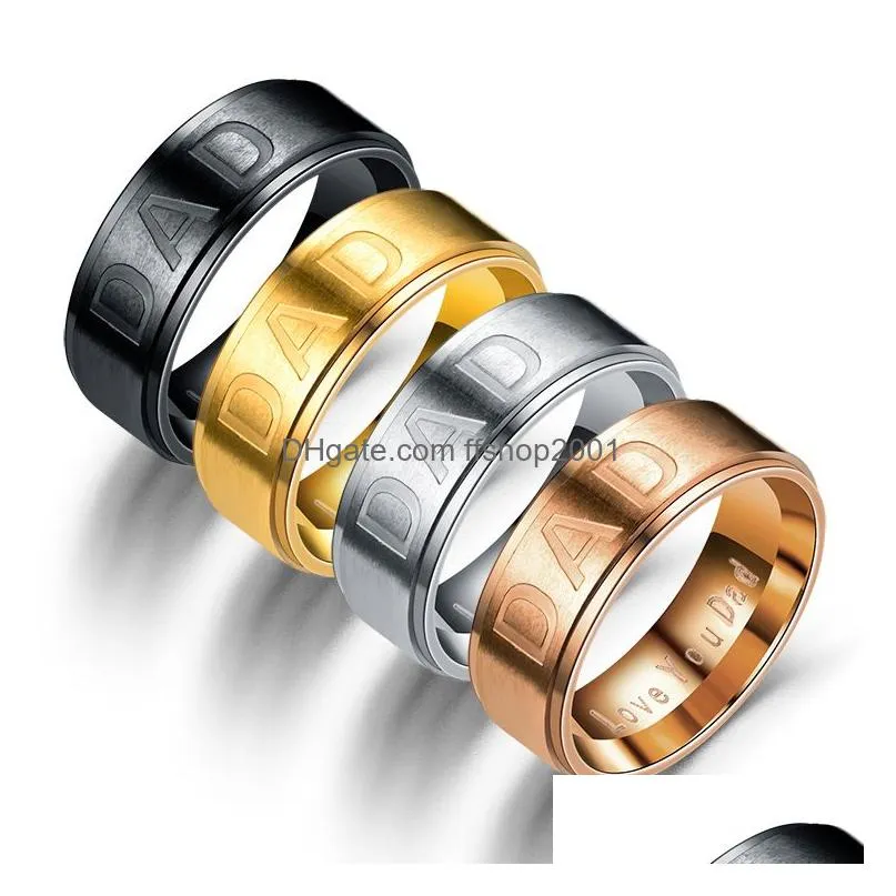 Band Rings Stainless Steel Love You Dad Ring Black Gold Band Rings Mens Fashion Jewelry Fathers Day Gift Will And Drop Delivery Jewelr Dhxme
