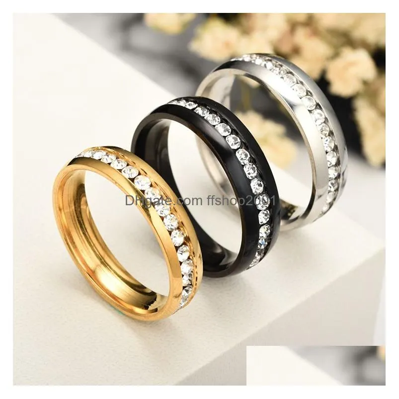 Band Rings Stainless Steel Diamond Ring Crystal Engagement Wedding Band Rings Simple Row Gold Women Fashion Jewelry Will And Drop Deli Dhwj8