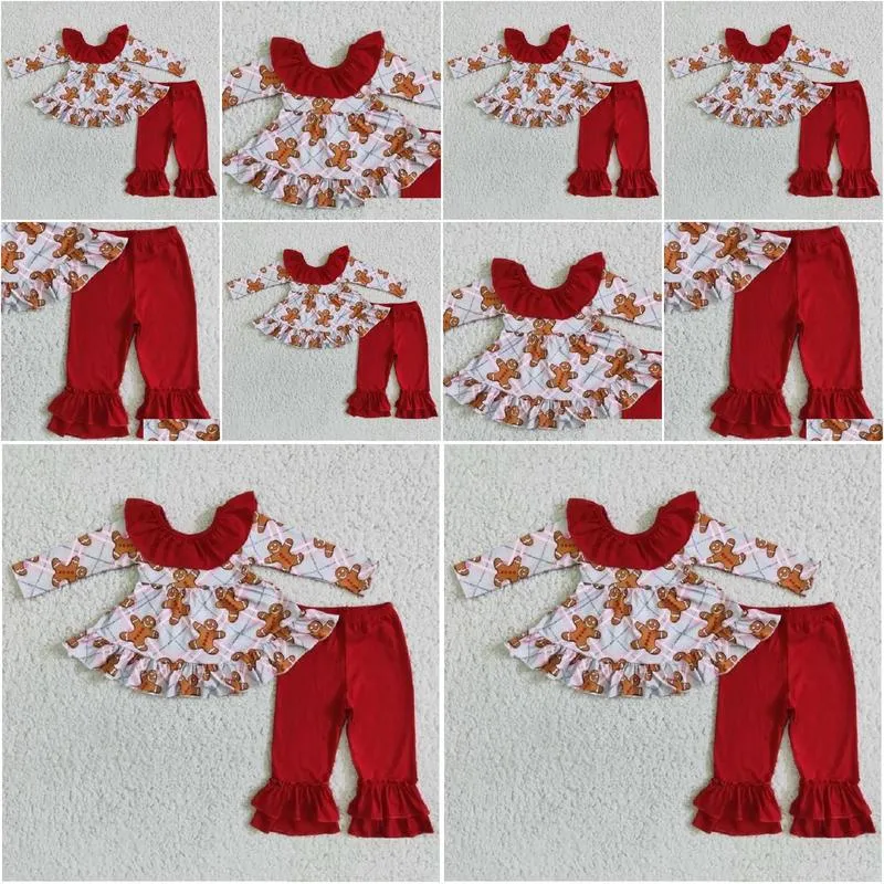 Clothing Sets Spring Fashion Kids Cute Red Bow Top Trousers Ruffles Boutique Wholesale Baby Girls Children Outfits