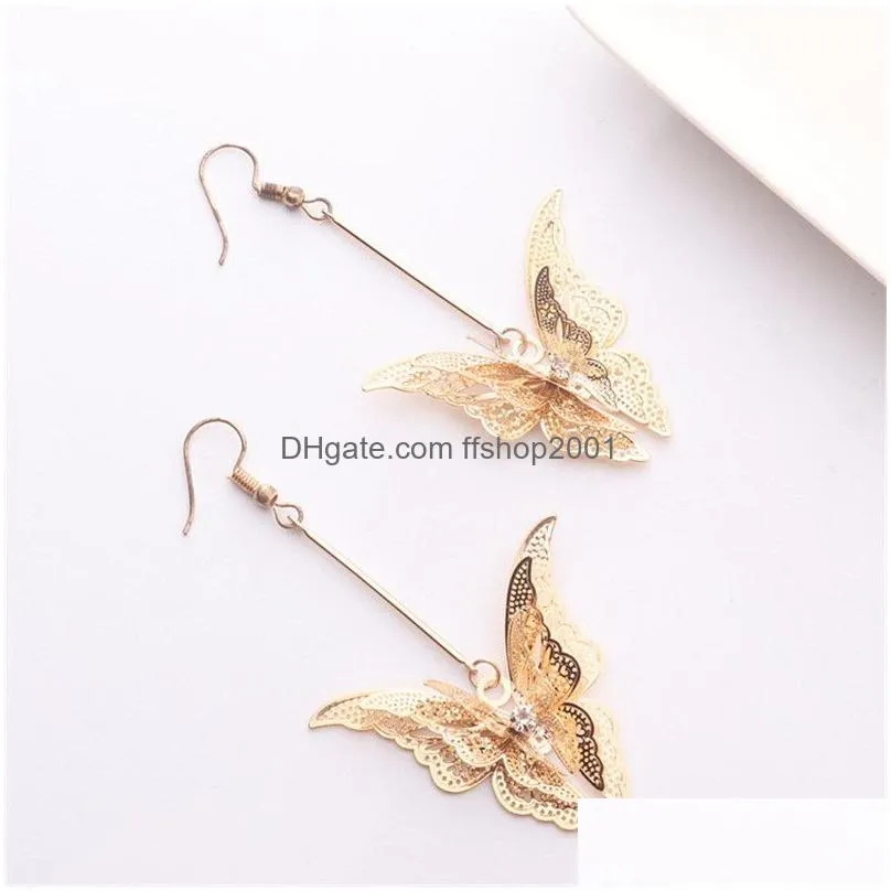 Dangle & Chandelier Diamond Butterfly Earrings Sier Women Long Dangle Chandelier Ear Cuff Fashion Jewelry Gift Drop Delivery Jewelry E Dhphe
