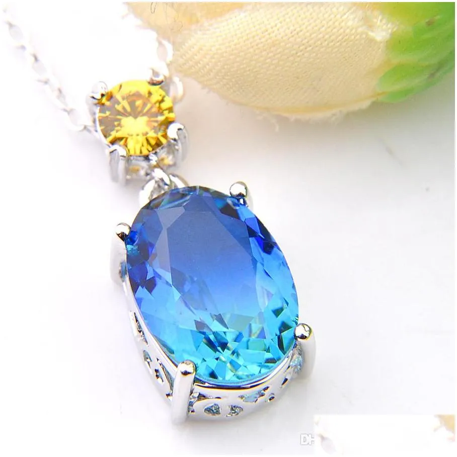 Pendant Necklaces Luckyshiney 10 Pcs/Lot Christmas Gift Oval Bi Color Tourmaline Citrine Gemstone Sier Pendants For Necklaces Drop Del Dhre5