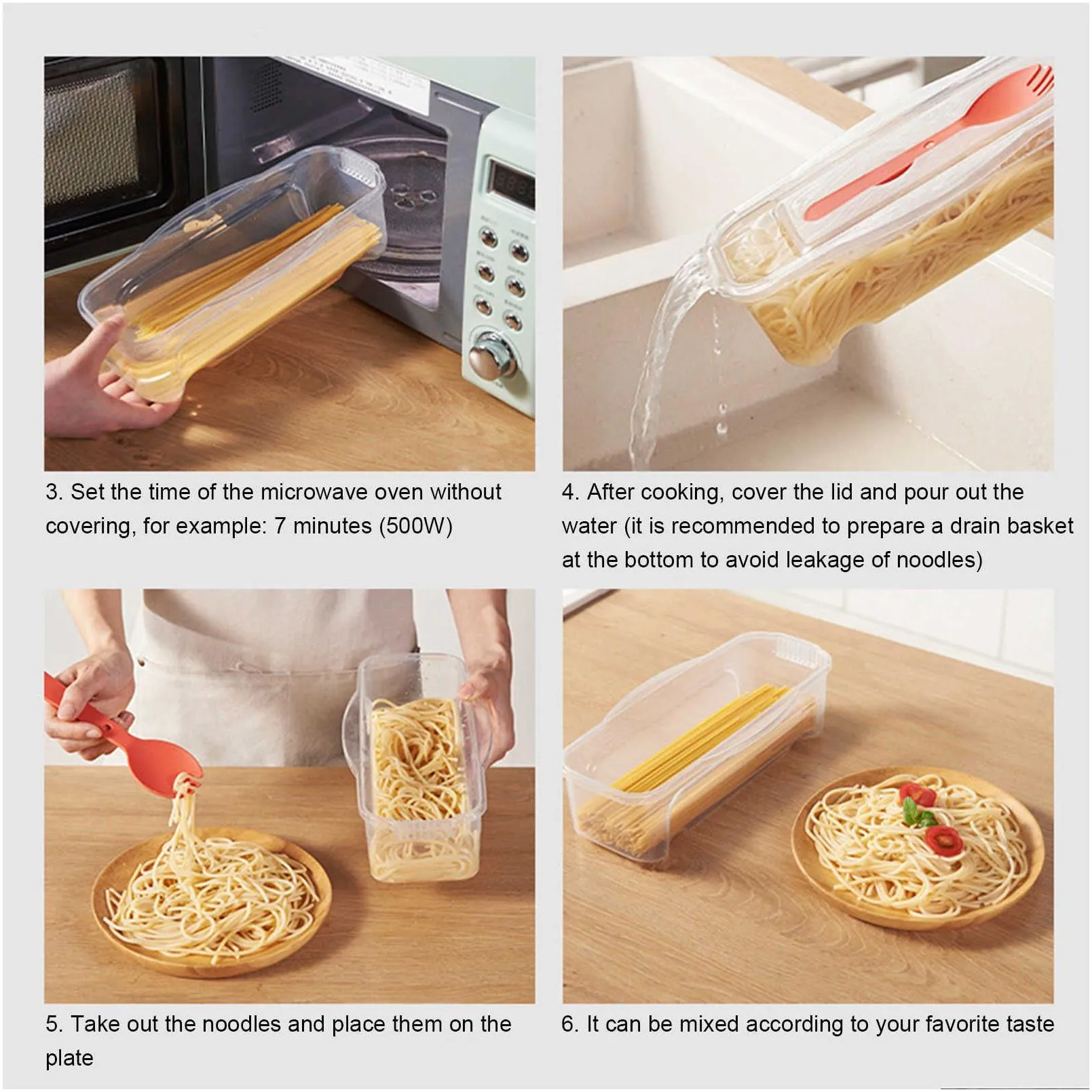 Baking & Pastry Tools New Microwave Pasta Cooker With Strainer Heat Resistant Steamer Lid Spaghetti Noodle Cooking Box Kitchen Accesso Dhrtf