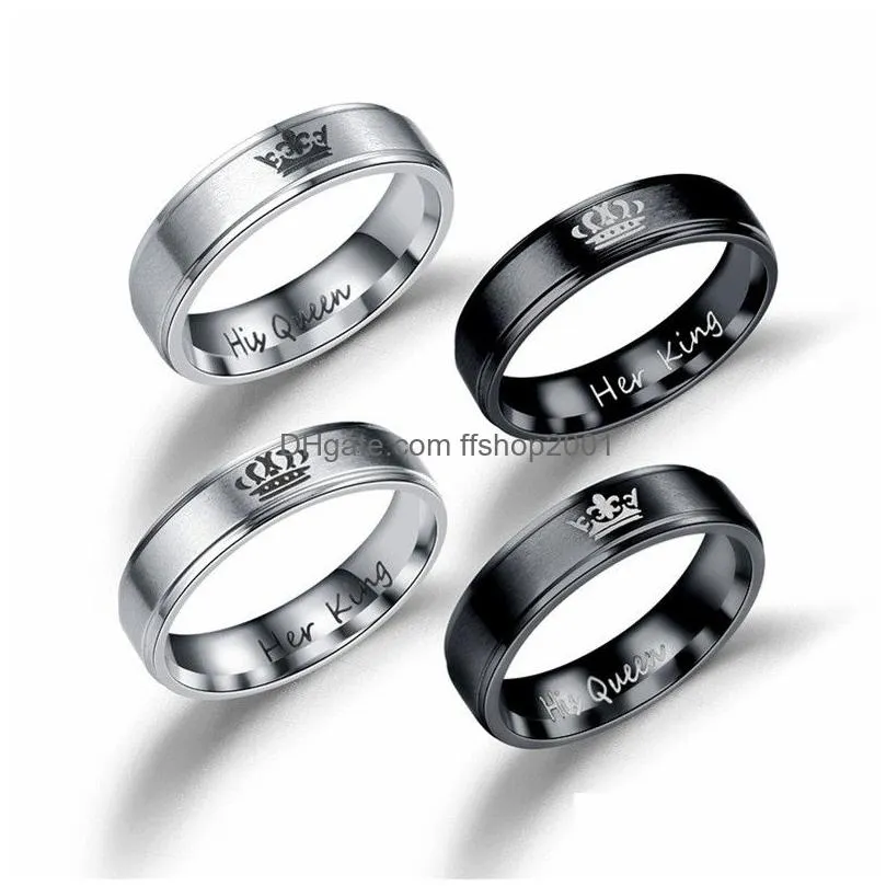 Band Rings Her King His Queen Band Ring Letter Stainless Steel Crown Rings Couple L Women Mens Fashion Jewelry Drop Delivery Jewelry R Dh1Jk