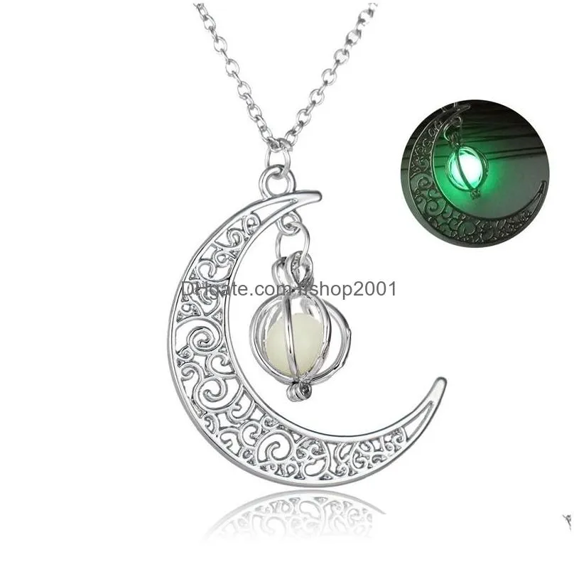 Pendant Necklaces Glow In The Dark Pendant Necklace Luminous Moon Locket Necklaces Fashion Jewelry For Women Kids Gift Drop Delivery J Dhgmj