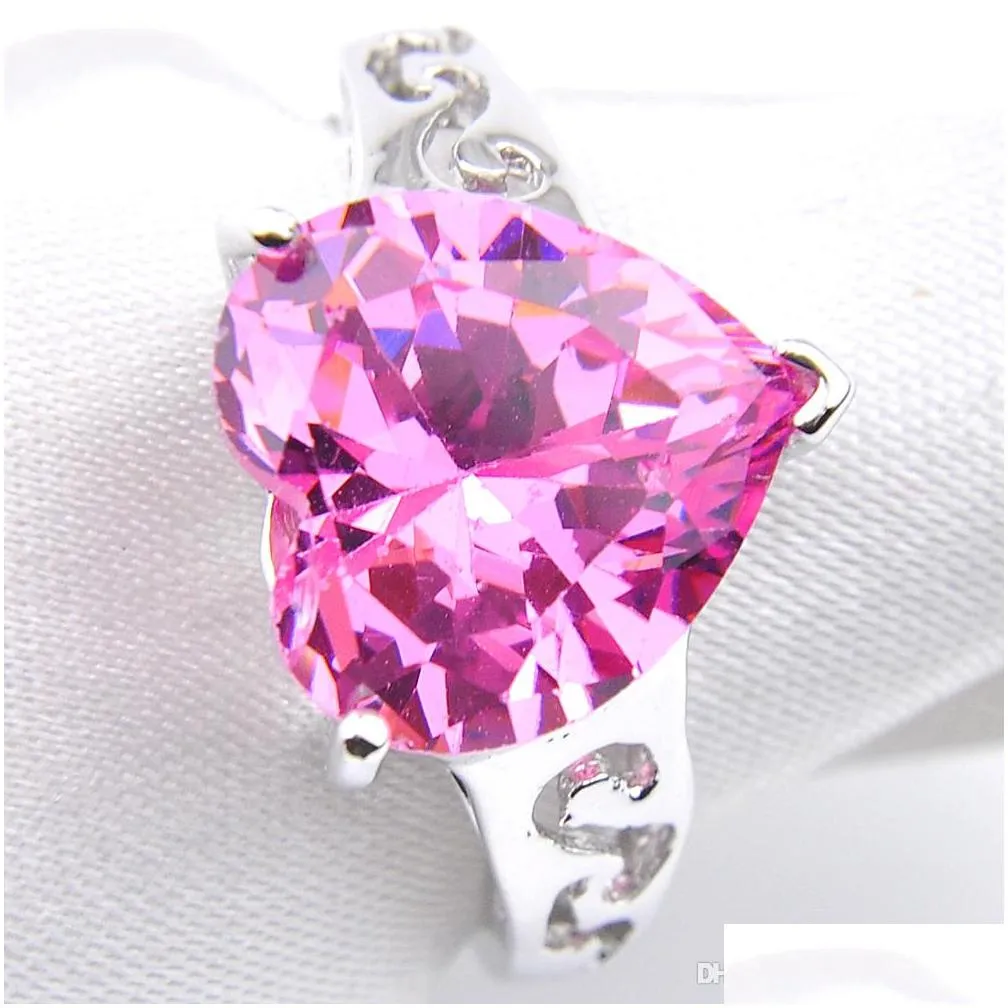 Wedding Jewelry Sets Luckyshine 3Pcs/Set Jewelry Wedding Set Heart-Shaped Pink Kunzite Cubic Zirconia Gems Sier Pendant Ring Earring F Dh1Co