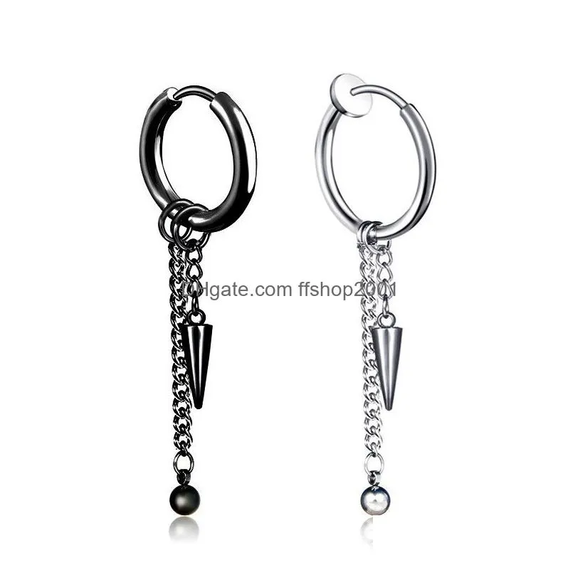 Dangle & Chandelier Stainless Steel Clip On Earrings Black Cone Chain Tassel Dangle Hoop Ear Rings Cuff For Women Men Fashion Jewelry Dhe7K