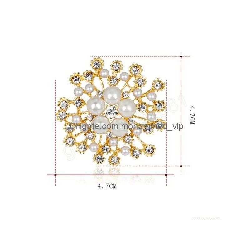 crystal snowflake brooch pins diamond pearl corsage brooches scarf dress suit buckle brooch for women fashion jewelry