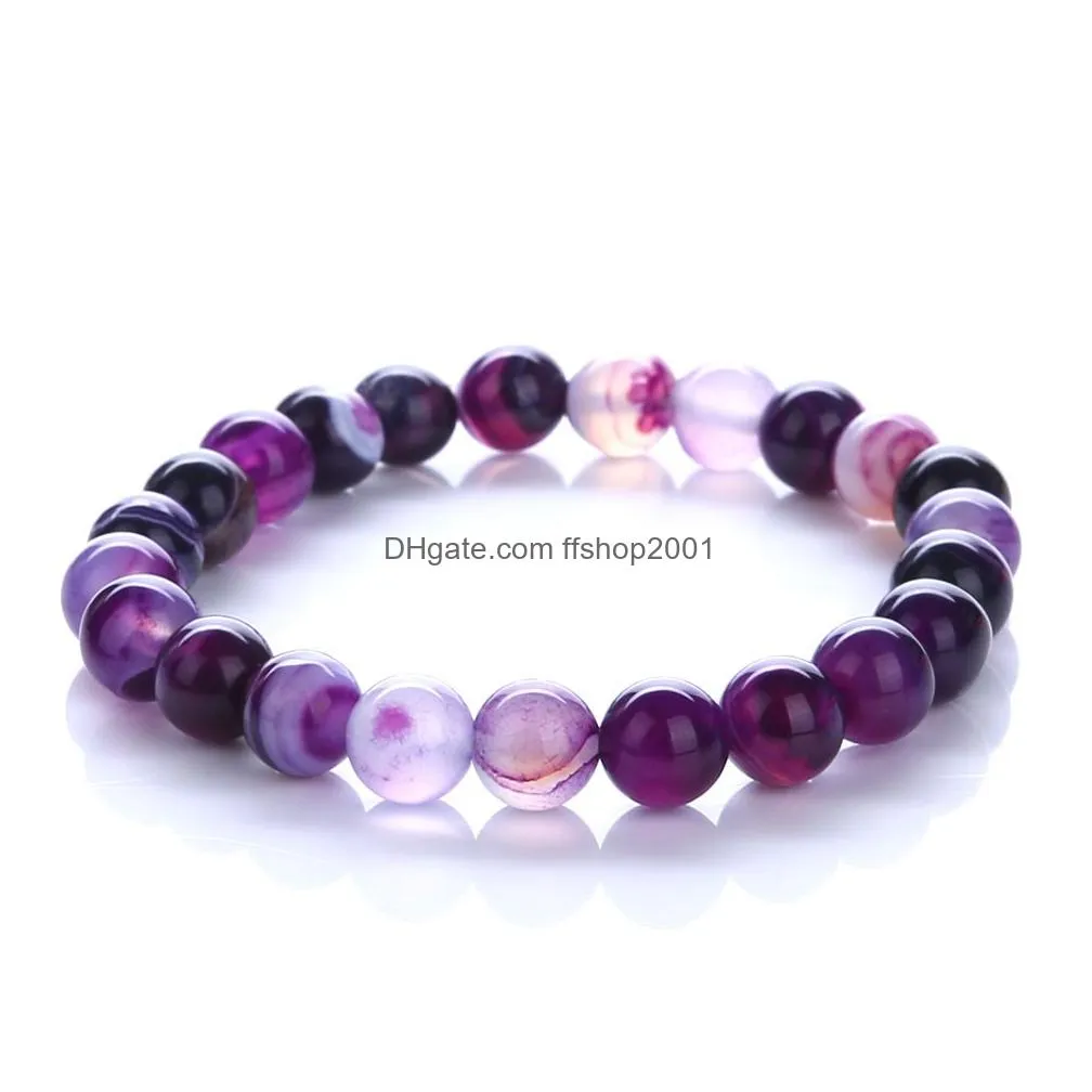 Beaded Colorf Agate Beaded Bracelet Strand Yellow Purple Gemstone Bracelets Fashion Women Jewelry Gift Will And Drop Delivery Jewelry Dhnk8