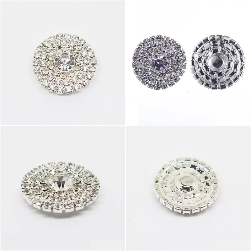 Rhinestones 50Pcs 25Mm Round Rhinestone Sier Button Flatback Decoration Crystal Buckles For Baby Hair Accessories Drop Delivery Jewelr Dhmin