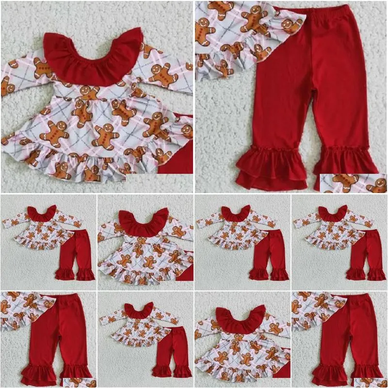 Clothing Sets Spring Fashion Kids Cute Red Bow Top Trousers Ruffles Boutique Wholesale Baby Girls Children Outfits