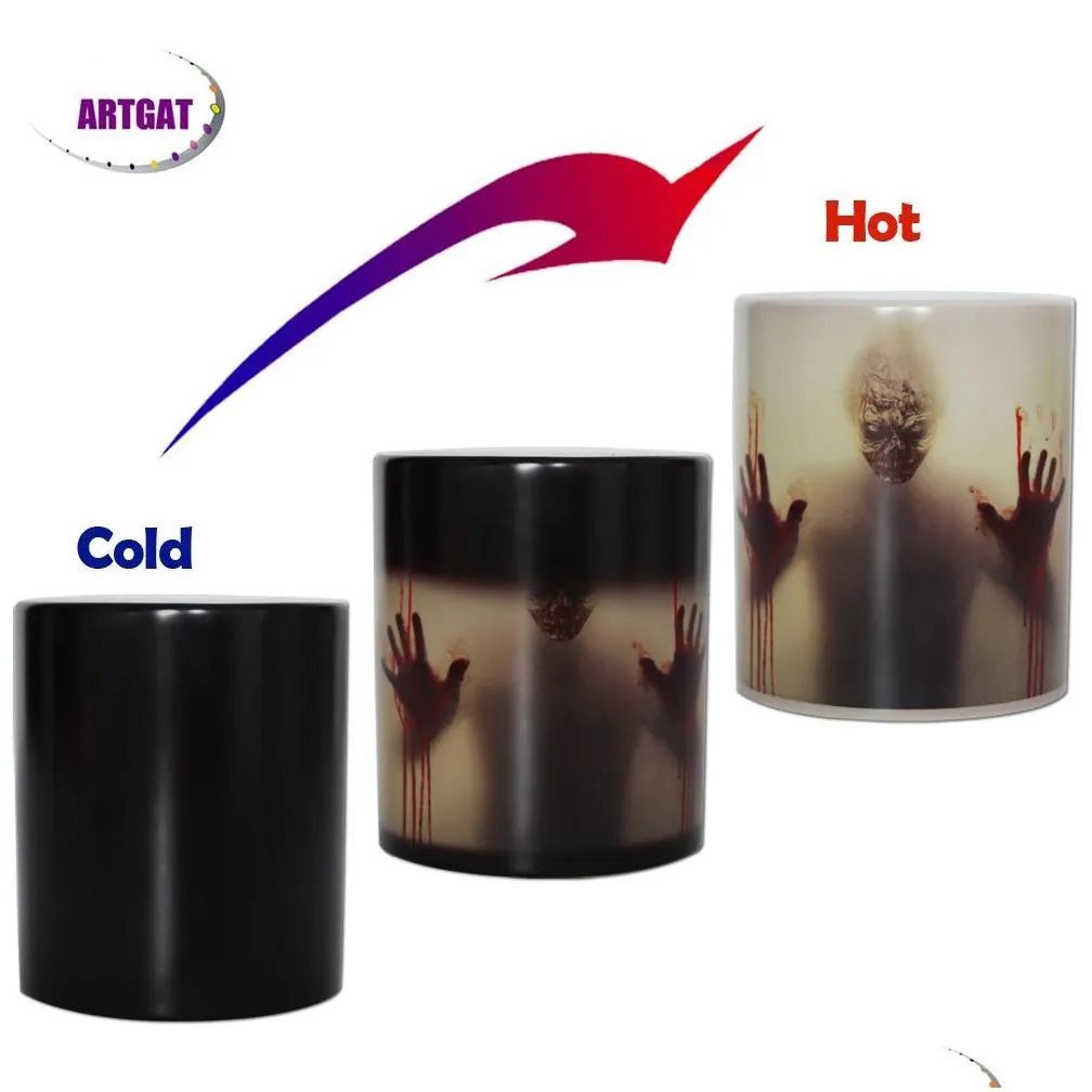 Custom your name on walking dead Zombie Color Changing Coffee Mug Heat sensitive Magic Tea cup mugs I am here now WOW!!! Y200104