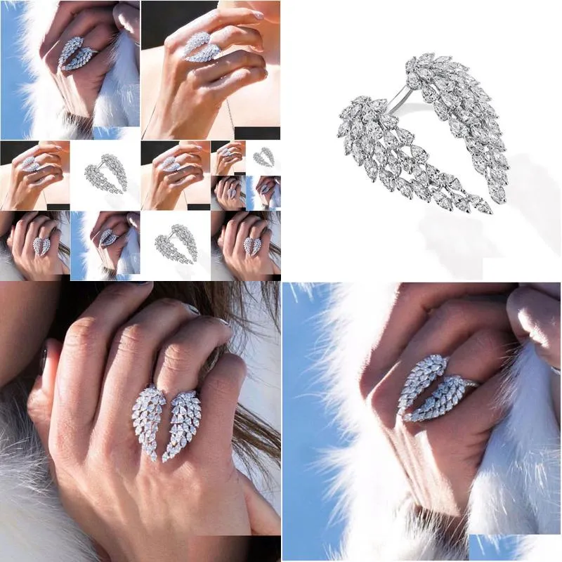 Wedding Rings Sparkling Vintage Fashion Jewelry 925 Sterling Sier Fl Marquise Cut White Topaz Cz Diamond Eternity Wing Wedding Feather Dhkdt