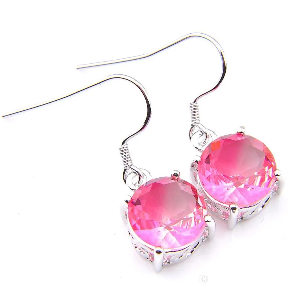 Earrings & Necklace Luckyshine Women Gift Round Pink Bi Colored Tourmaline Gems 925 Sterling Sier Plated Pendants Drop Earrings Engage Dhwad