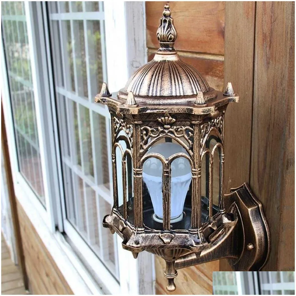 Antique Exterior Wall Light Fixture Aluminum Glass Lantern Outdoor Garden Lamp Y200109
