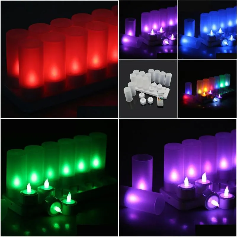 12pcs/set Remote Controll Rechargeable Tea Light LED Candles frosted Flameless TeaLight multi-color Changing candle lamp Party Y200531