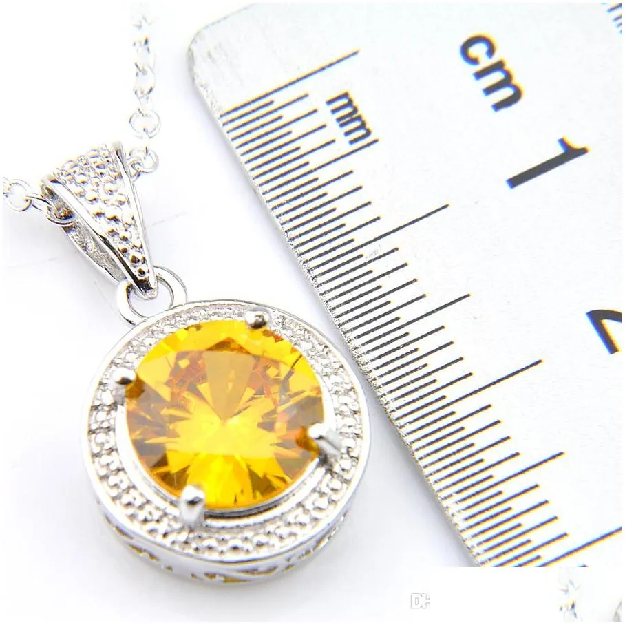 Pendant Necklaces Luckyshine 10 Pcs 1Lot Women Jewelry Round Vintage Mti-Color Topaz Gemstone 925 Sier Zircon Pendant Necklaces Mm Wit Dhhly