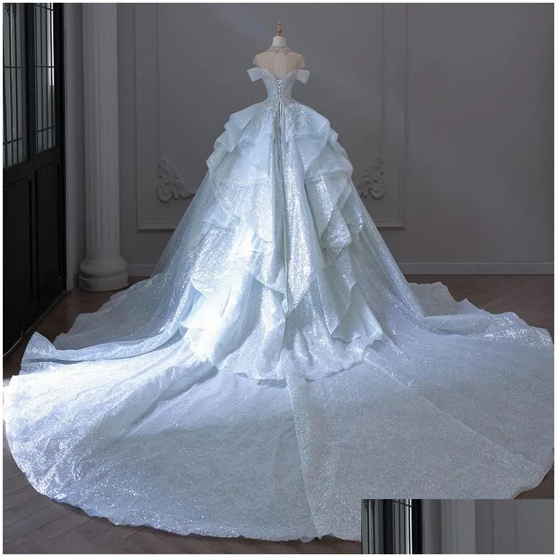 A-Line Wedding Dresses Dubai Arabic Blue Ball Gown Wedding Dresses Princess Crystal Beaded Plus Size Sweetheart Backless Sweep Train B Otsjf