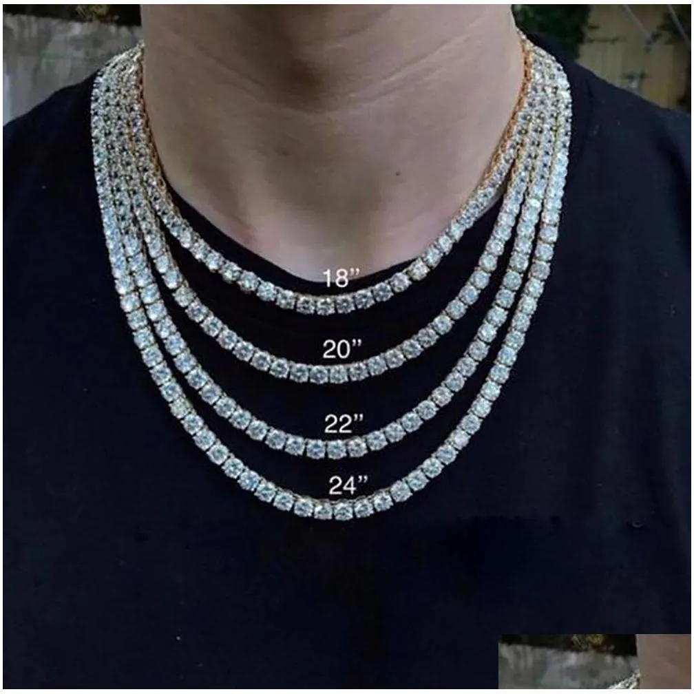 Tennis, Graduated Iced Out Tennis Chain Real Zirconia Stones Sier Single Row Men Women M 4Mm 5Mm Diamonds Necklace Jewelry Gift For Dr Dhxo9