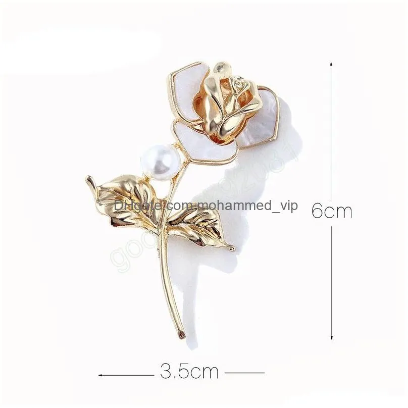 korean rose flower brooches for women metal pearl lapel pin coat suit brooch corsage fashion luxulry jewelry accessories