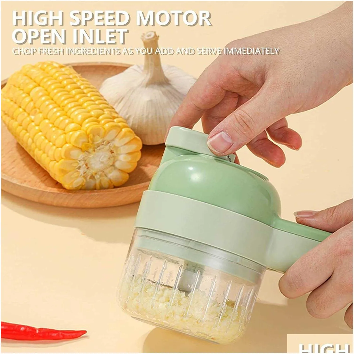 Baking & Pastry Tools New 4 In 1 Electric Kitchen Chopper Garlic Masher Meat Grinder Mini Food Vegetable Crusher Slicer Rechargeable P Dhdfm