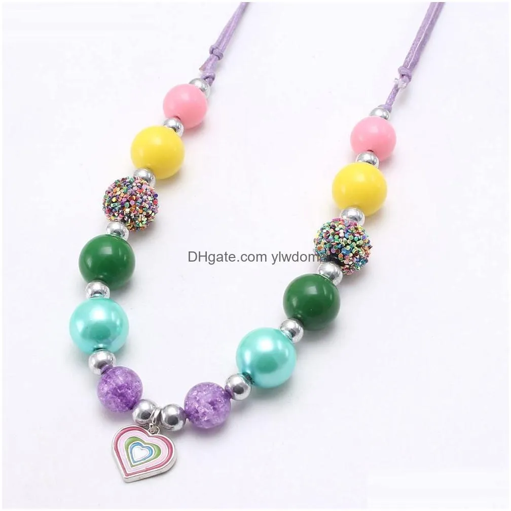 Jewelry Fashion Colorf Beads Baby Bubblegum Necklace Diy Rainbow Heart Pendant For Kid Children Rope Chain Jewelry Drop Delivery Baby, Dh04P