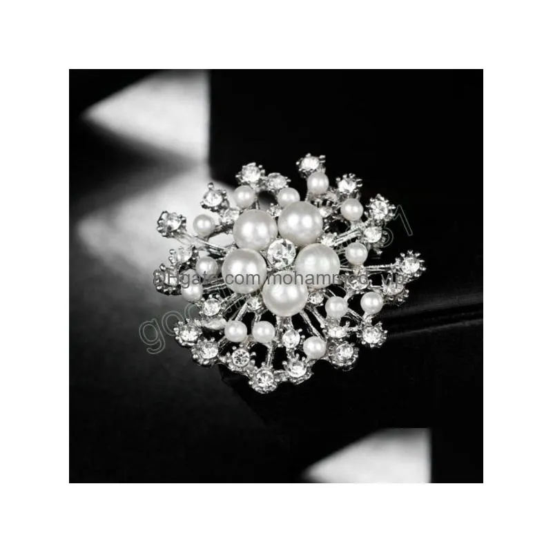 crystal snowflake brooch pins diamond pearl corsage brooches scarf dress suit buckle brooch for women fashion jewelry