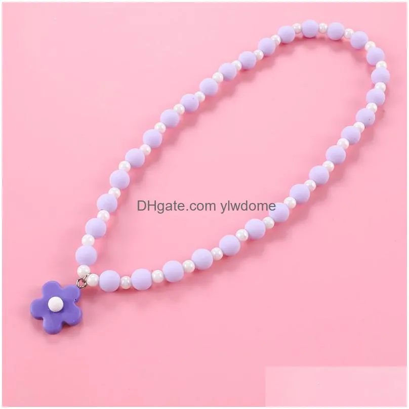 Jewelry Pendant Necklaces Sweet Kids Necklace Resin Cute Princess Flower Children Pink/Blue/Purple Bead Set For Girls Child Jewelry Gi Dhpvt