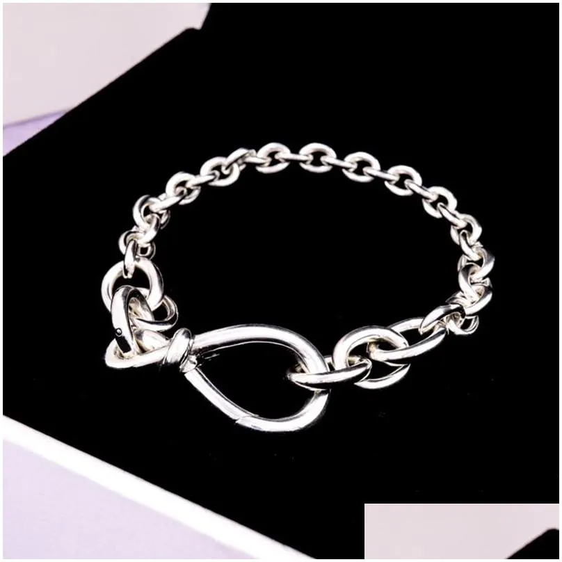 Charm Bracelets New Chunky Infinity Knot Chain Bracelet Women Girl Gift Jewelry For Pandroa 925 Sterling Sier Hand Bracelets With Orig Dhojb