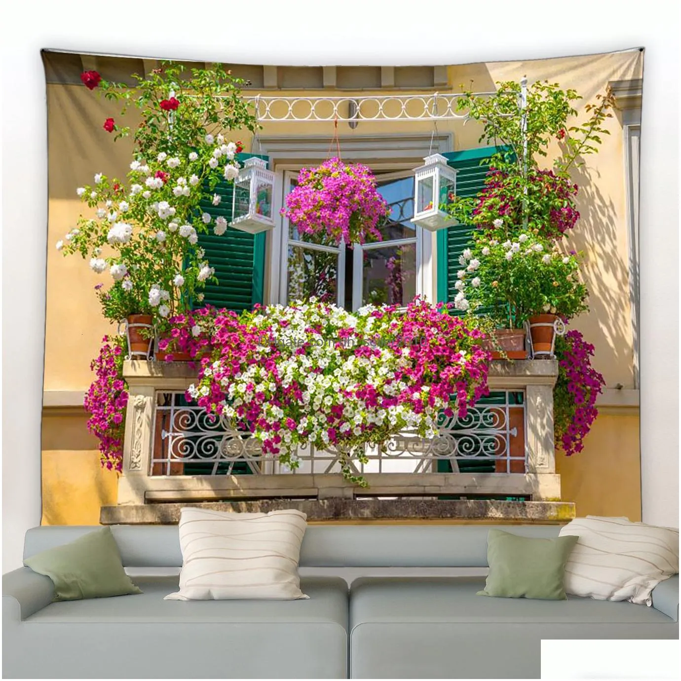 Tapestries Tapestries Flower Tapestry Spring Fence Landscape Backdrop Cloth Wall Hanging Garden Poster Outdoor Home Decor Aesthetics D Dhjse